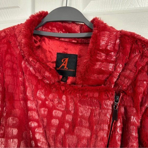 Adrienne Landau red faux fur 2X coat, snakeskin pattern, fall, autumn - Picture 5 of 13